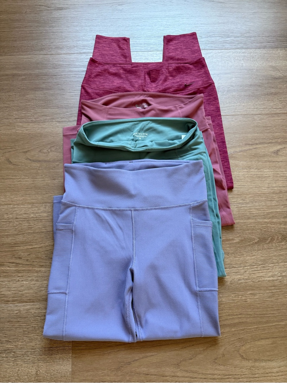 Athleta High-Waist  M  leggings. Lavender, Sage Athleta , mauve and  red Berry